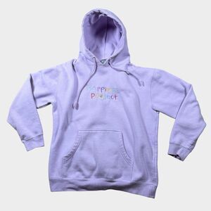 Happiness Project Lavender Purple Hoodie Sweatshirt Large Embroidered Logo